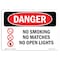 Signmission OSHA Danger, No Smoking No Matches No Open Lights, 14in X 10in Decal, 10" W, 14" L, Landscape OS-DS-D-1014-L-1473 - alternate 1